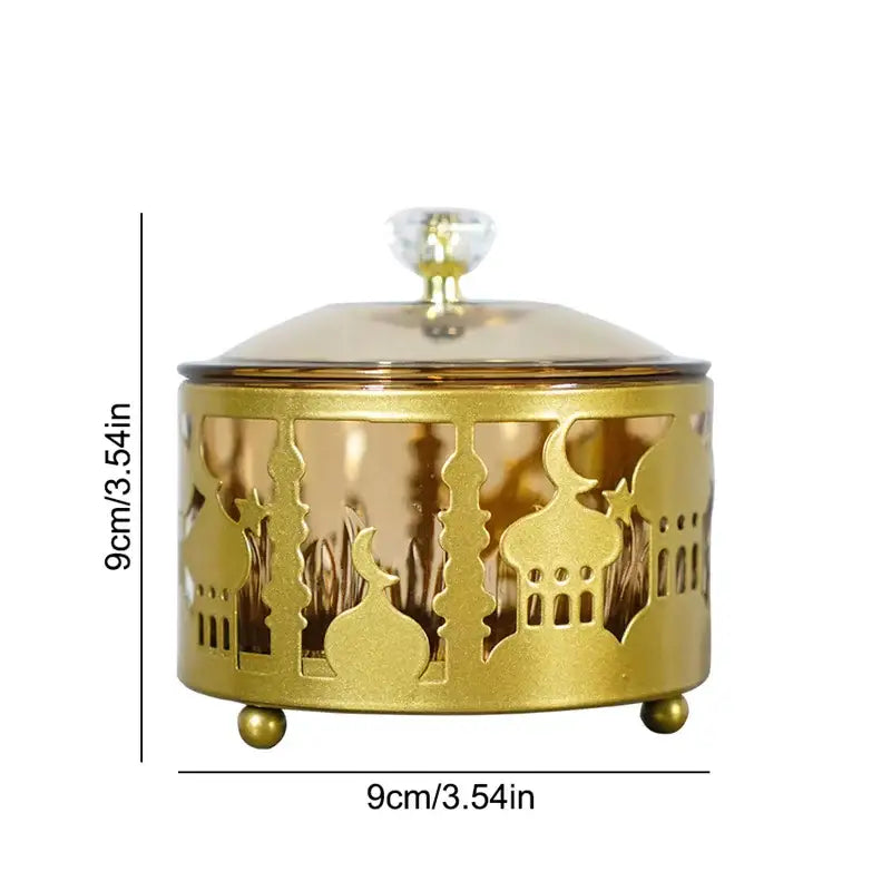 Golden eid mubarak metal fruit snack tray with lid dining room bowl