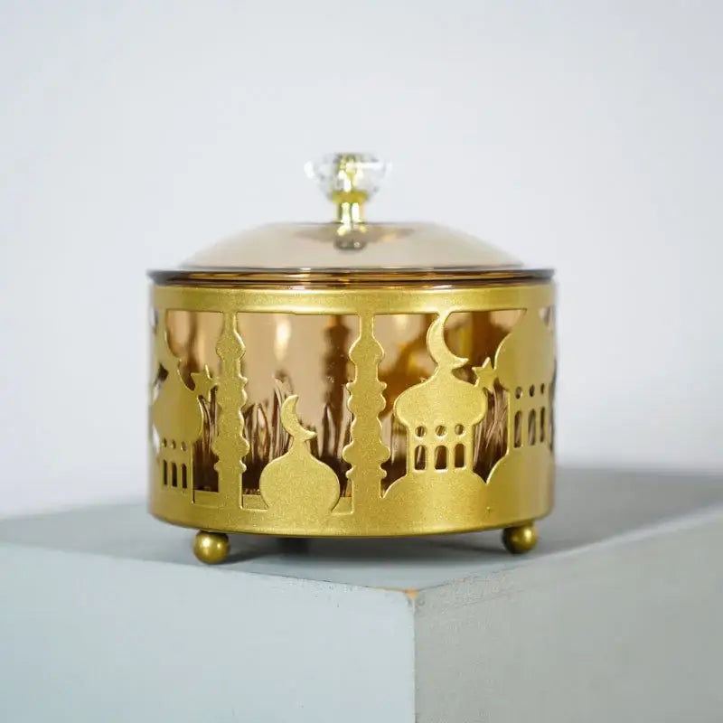 Golden eid mubarak metal fruit snack tray with lid dining room bowl