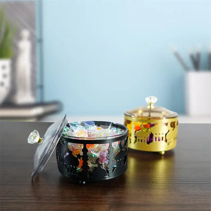 Golden eid mubarak metal fruit snack tray with lid dining room bowl