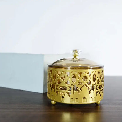 Golden eid mubarak metal fruit snack tray with lid dining room bowl