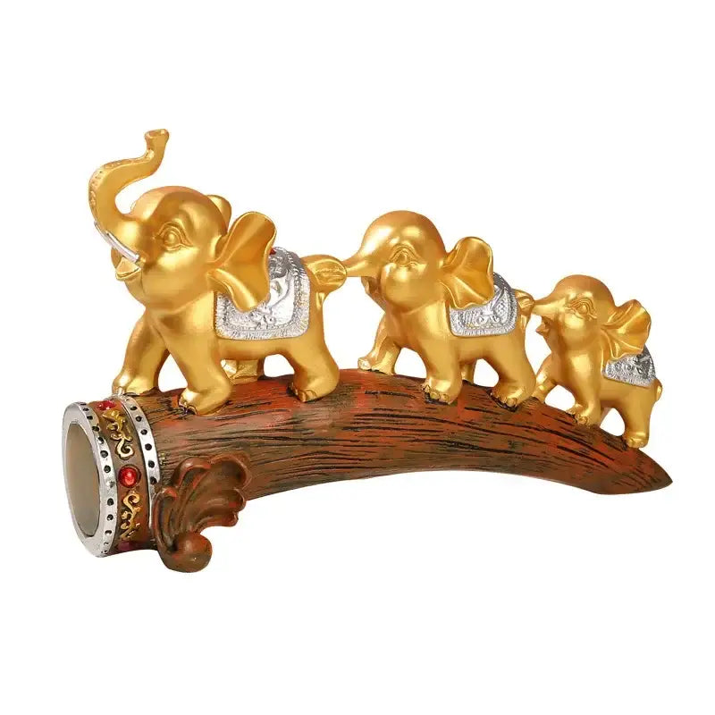 Golden elephant resin ornament living room figurine on log base