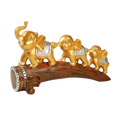 Golden elephant resin ornament living room figurine on log base