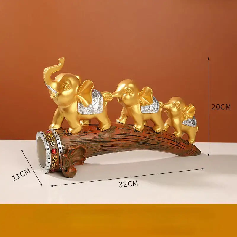 Golden elephant resin ornament living room figurine on log base