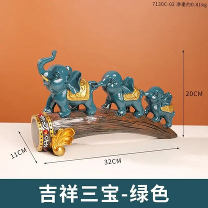 Golden elephant resin ornament living room figurine on log base