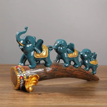 Golden elephant resin ornament living room figurine on log base