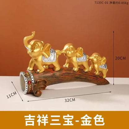 Golden elephant resin ornament living room figurine on log base