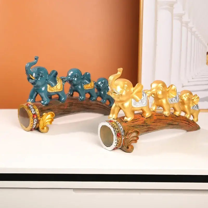 Golden elephant resin ornament living room figurine on log base
