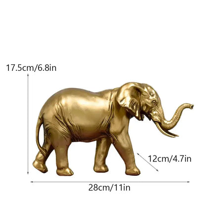 Golden family elephant resin figurine living room lucky decor