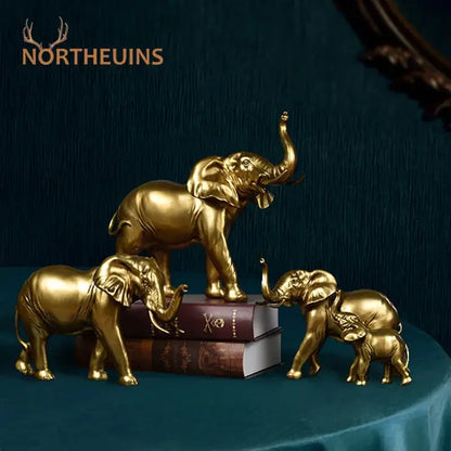 Golden family elephant resin figurine living room lucky decor