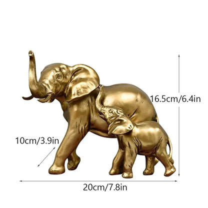 Golden family elephant resin figurine living room lucky decor