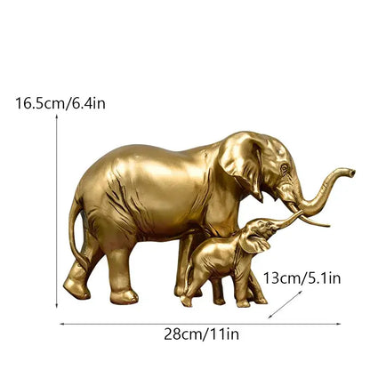 Golden family elephant resin figurine living room lucky decor