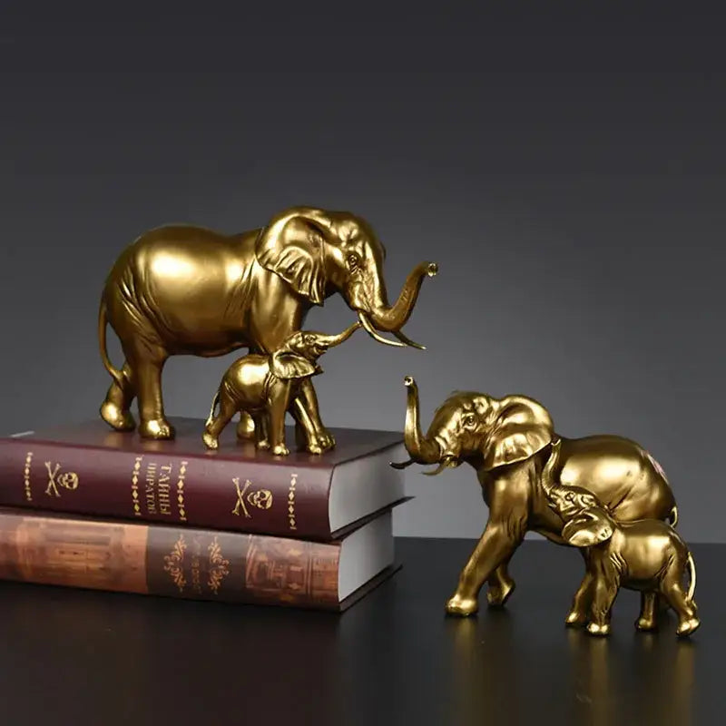 Golden family elephant resin figurine living room lucky decor