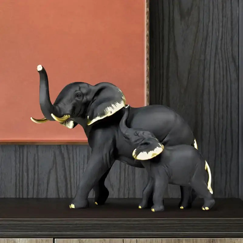 Golden family elephant resin figurine living room lucky decor