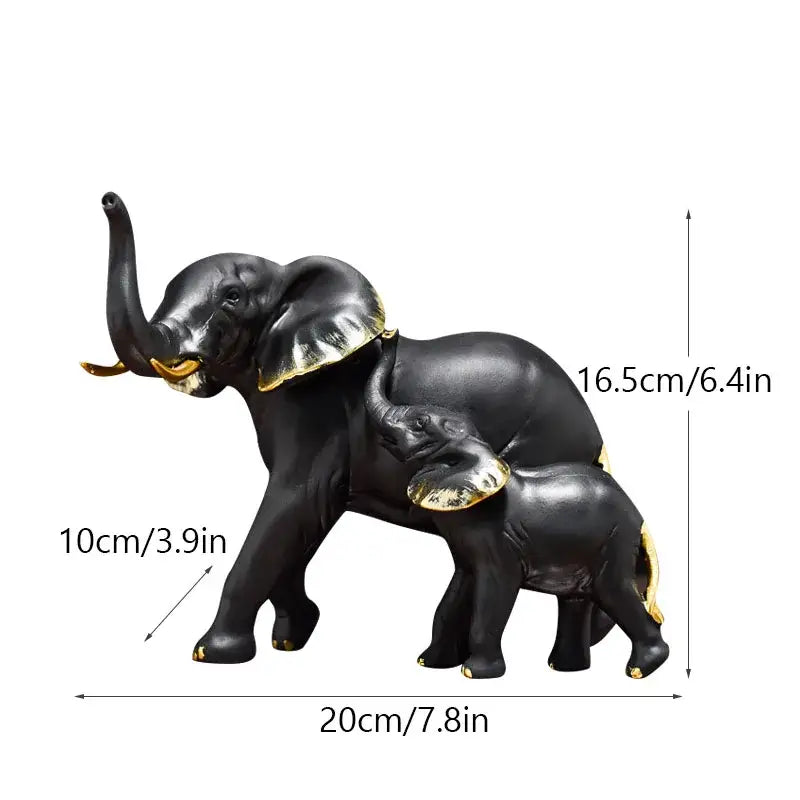 Golden family elephant resin figurine living room lucky decor