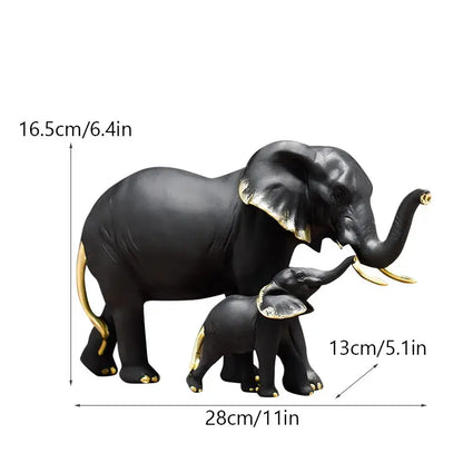 Golden family elephant resin figurine living room lucky decor