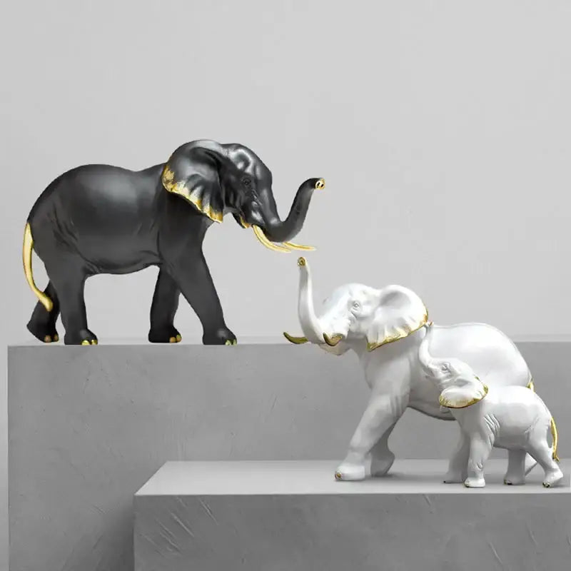 Golden family elephant resin figurine living room lucky decor