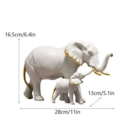Golden family elephant resin figurine living room lucky decor