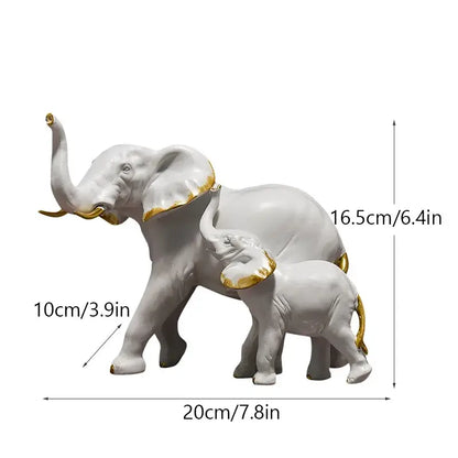 Golden family elephant resin figurine living room lucky decor