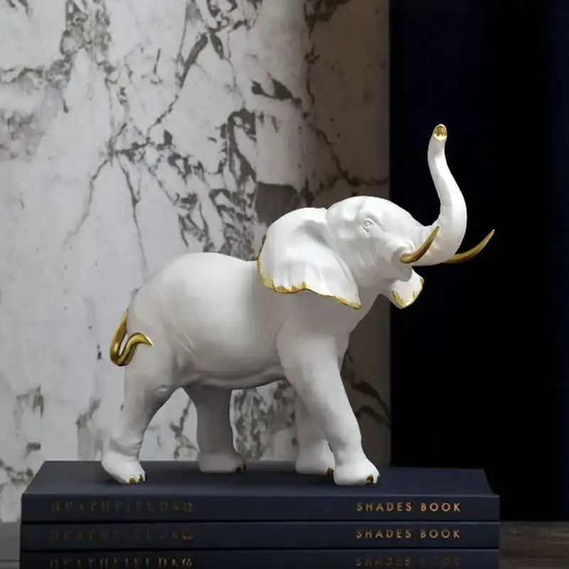 Golden family elephant resin figurine living room lucky decor