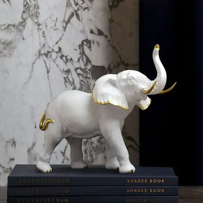 Golden family elephant resin figurine living room lucky decor