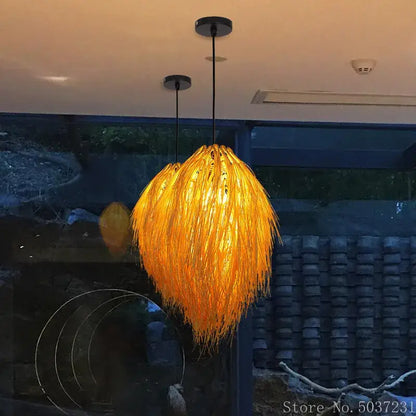 Golden feathery bamboo weave pendant lamp for bedroom