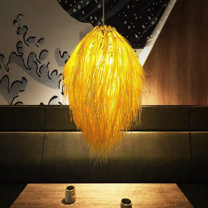 Golden feathery bamboo weave pendant lamp for bedroom