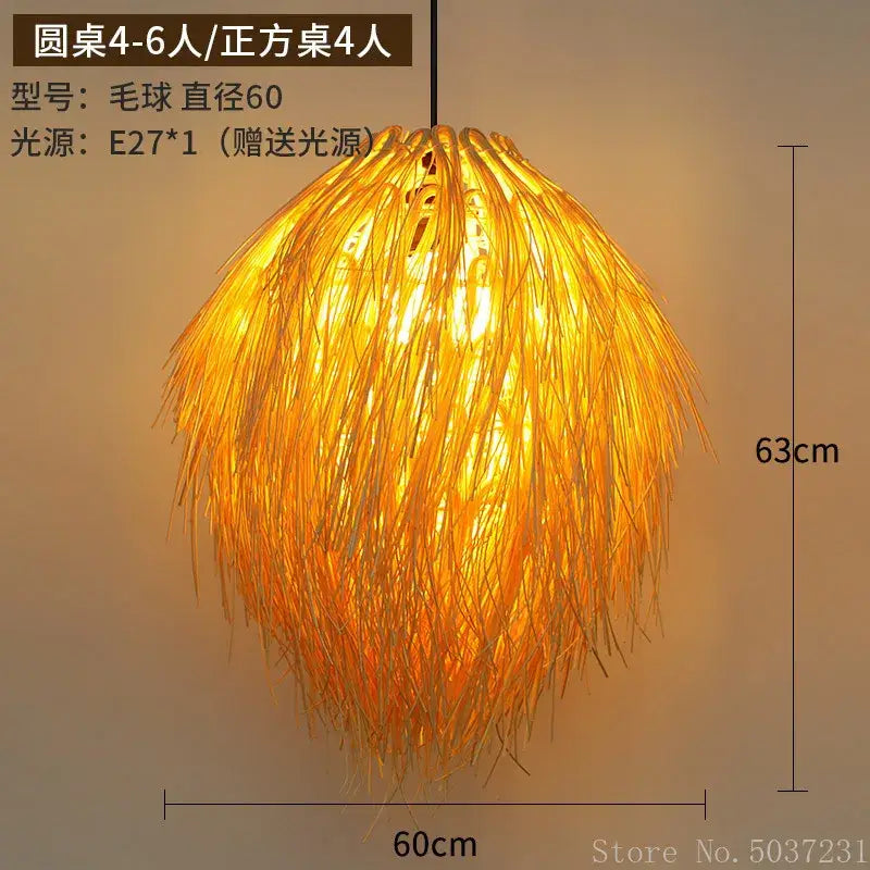 Golden feathery bamboo weave pendant lamp for bedroom