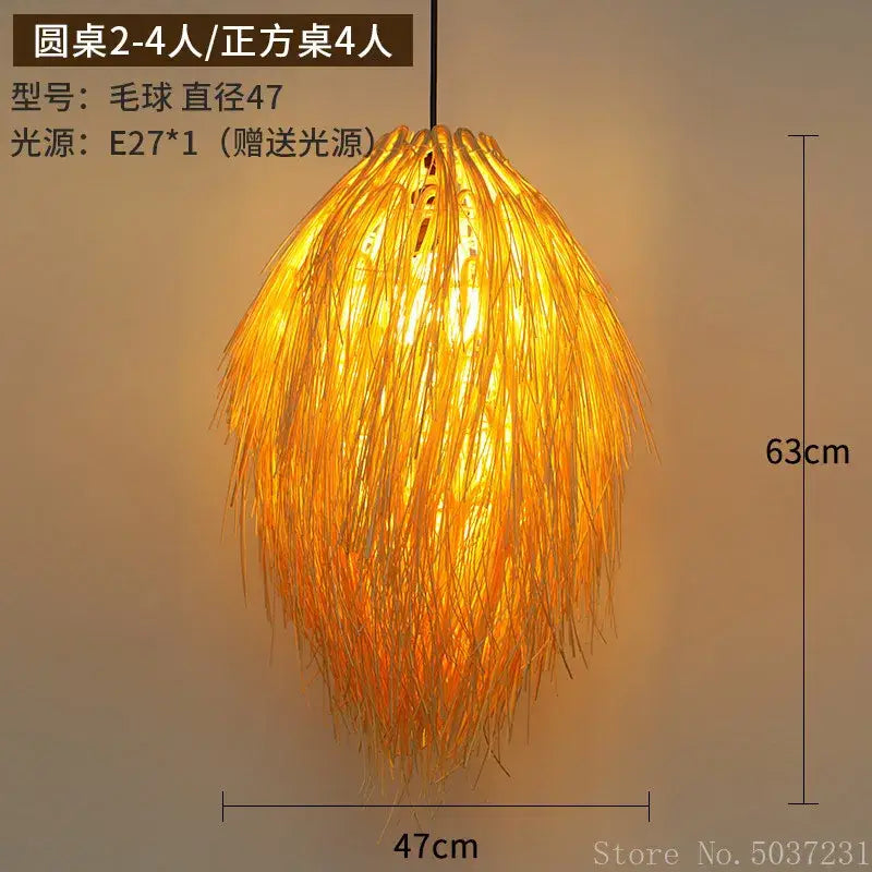 Golden feathery bamboo weave pendant lamp for bedroom