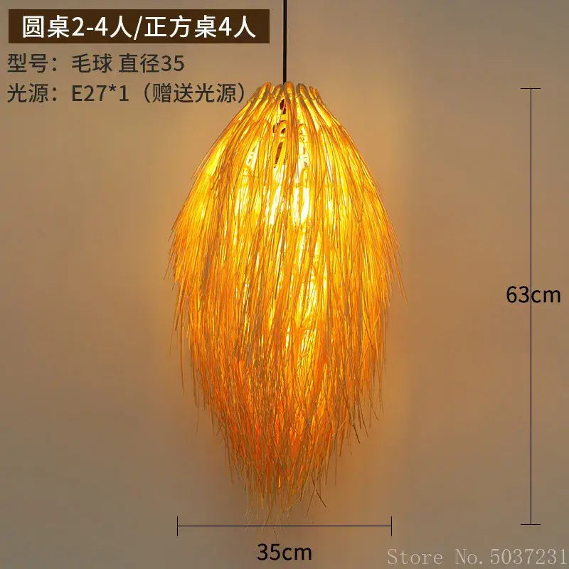 Golden feathery bamboo weave pendant lamp for bedroom