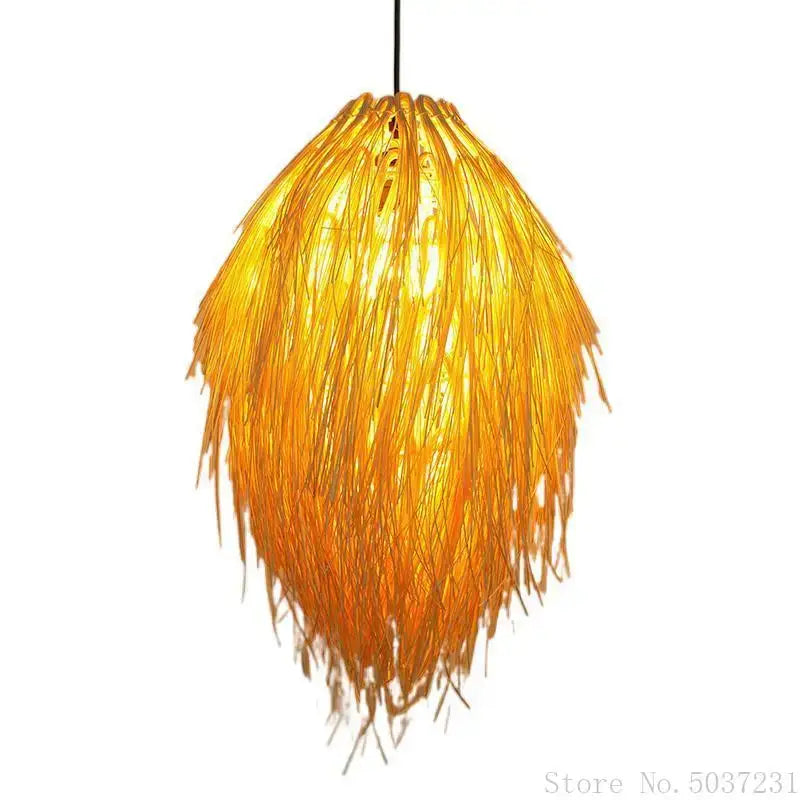 Golden feathery bamboo weave pendant lamp for bedroom