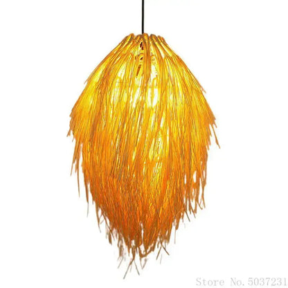 Golden feathery bamboo weave pendant lamp for bedroom