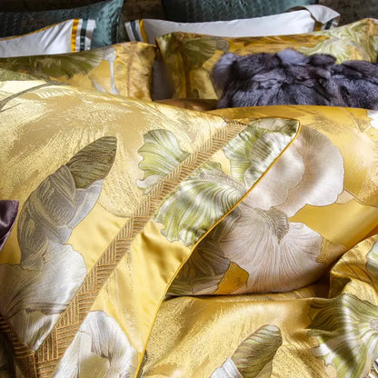 Golden floral satin jacquard bedding set bedroom duvet cover