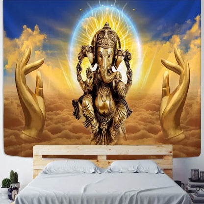 Golden ganesha elephant bergamot tapestry – bedroom celestial decor