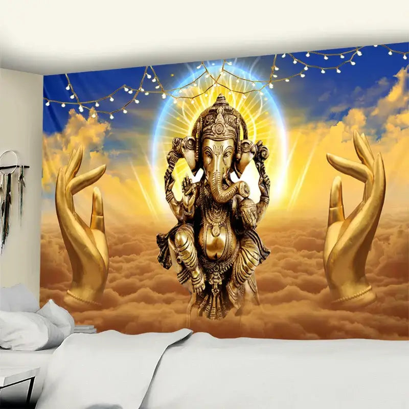 Golden ganesha elephant bergamot tapestry – bedroom celestial decor