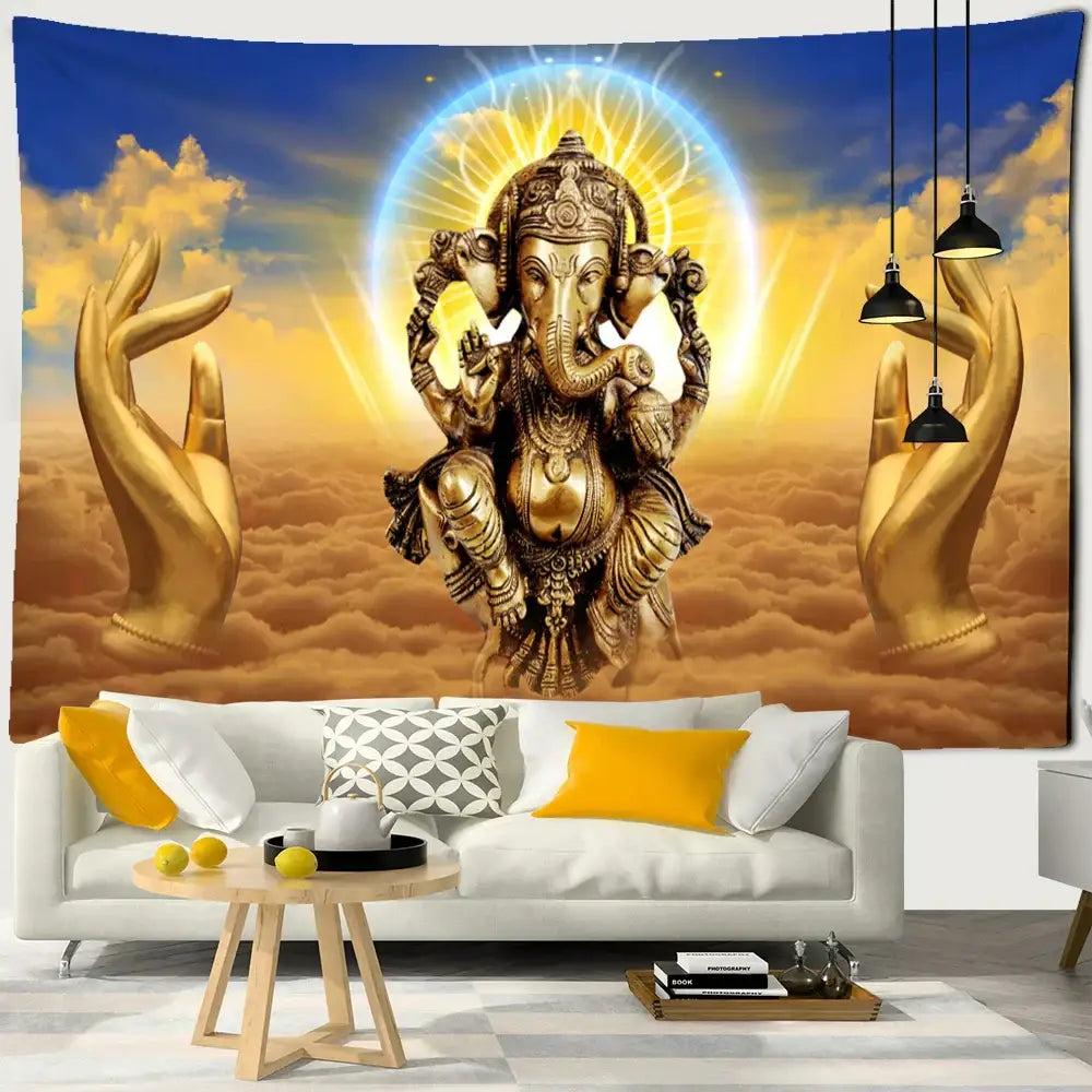 Golden ganesha elephant bergamot tapestry – bedroom celestial decor
