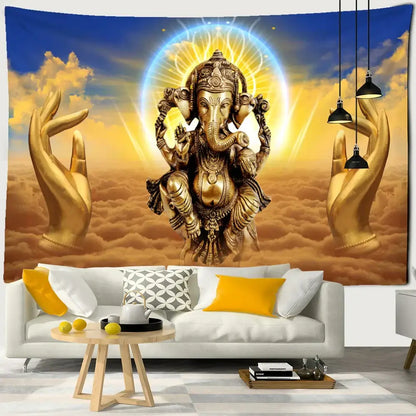 Golden ganesha elephant bergamot tapestry – bedroom celestial decor