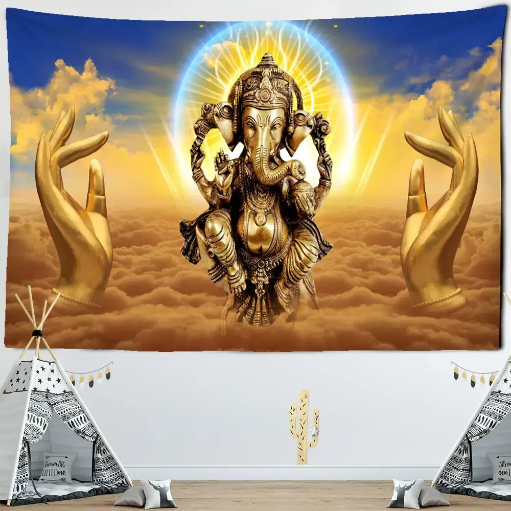 Golden ganesha elephant bergamot tapestry – bedroom celestial decor