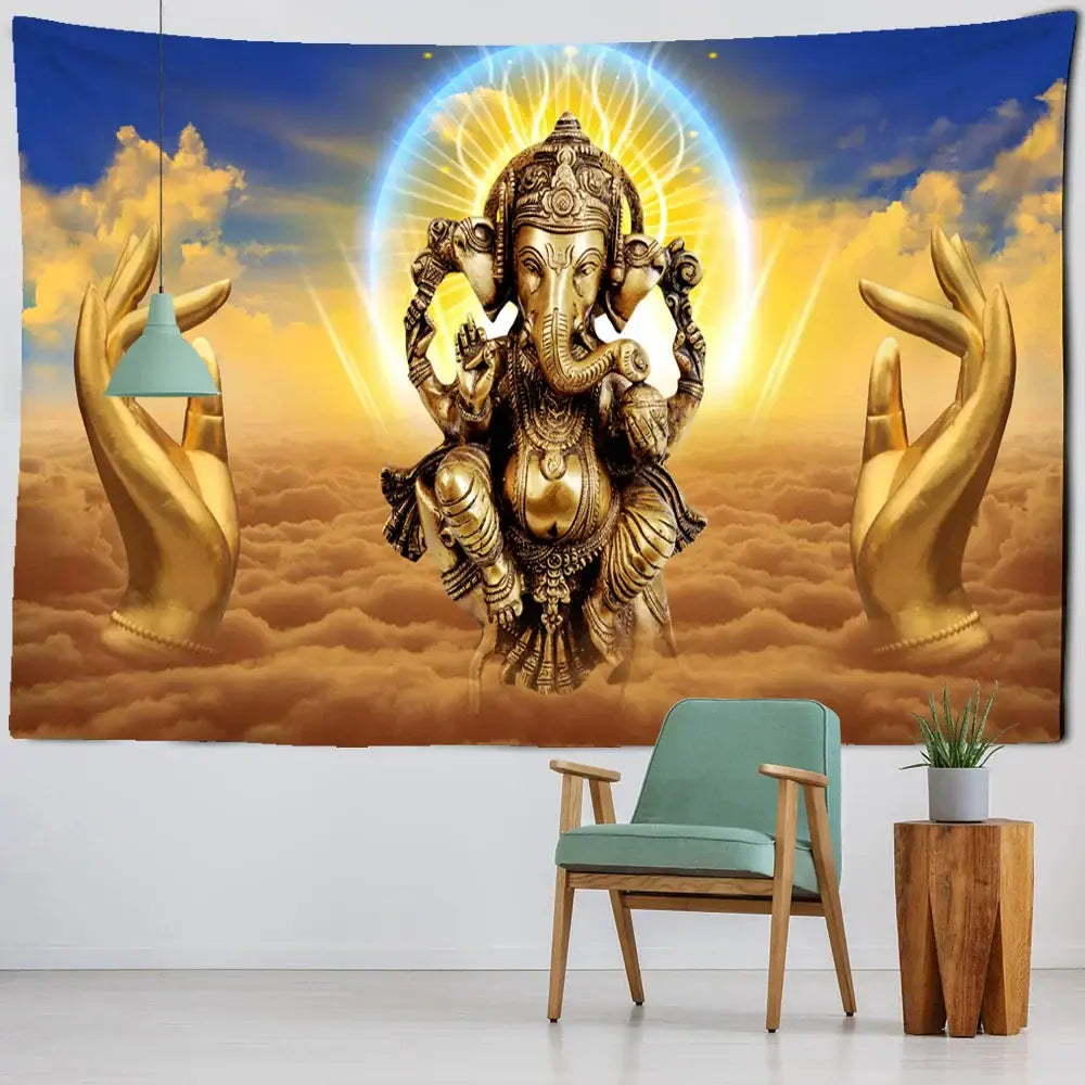 Golden ganesha elephant bergamot tapestry – bedroom celestial decor