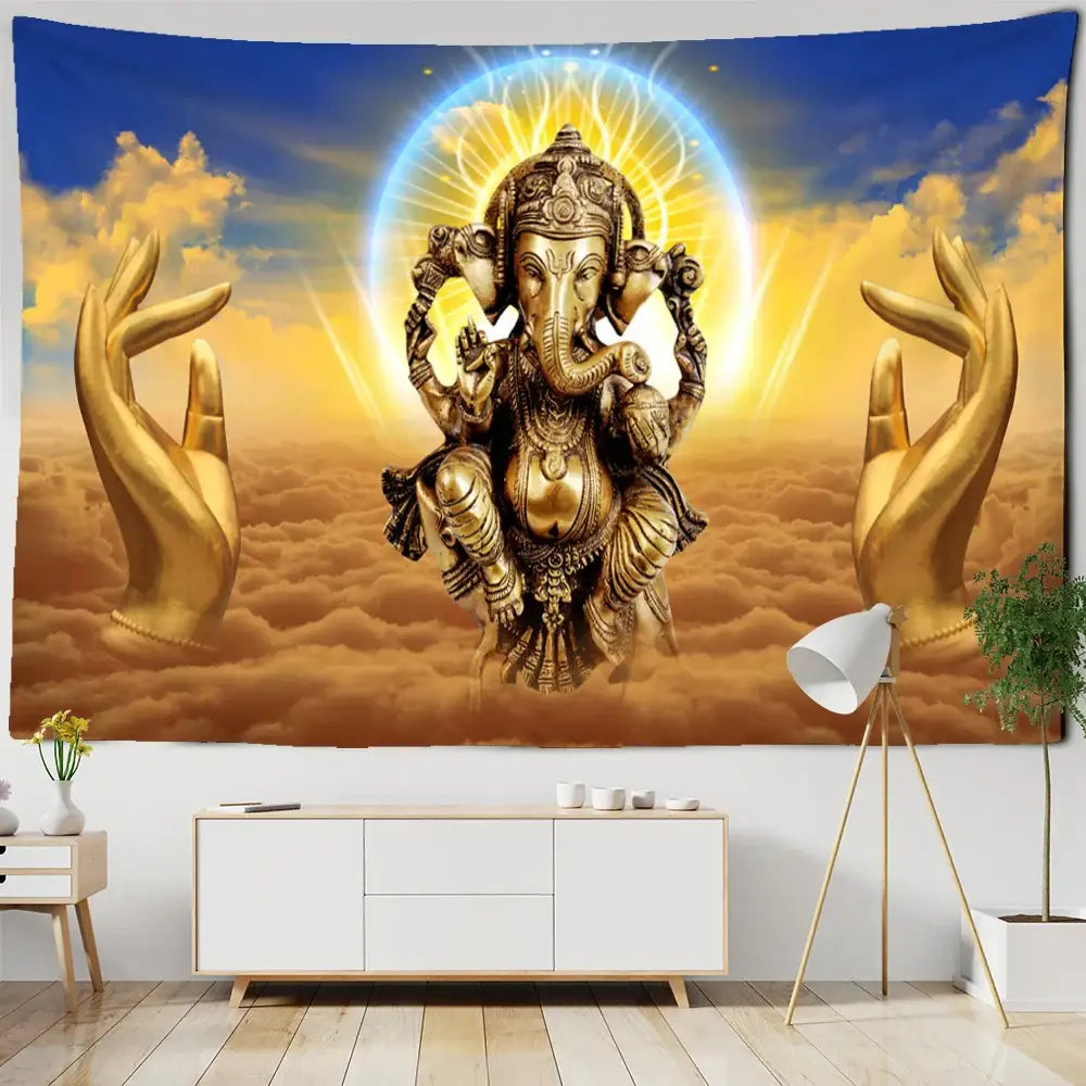 Golden ganesha elephant bergamot tapestry – bedroom celestial decor