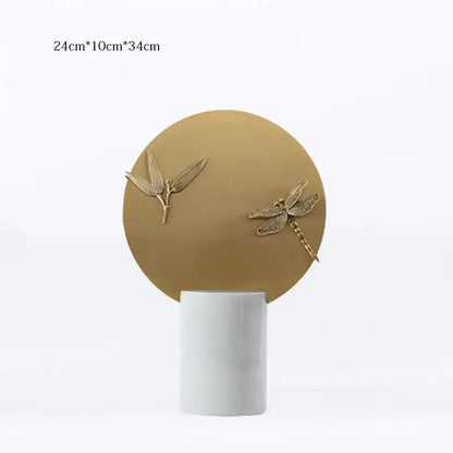 Golden geometric insect figurine set living room decor