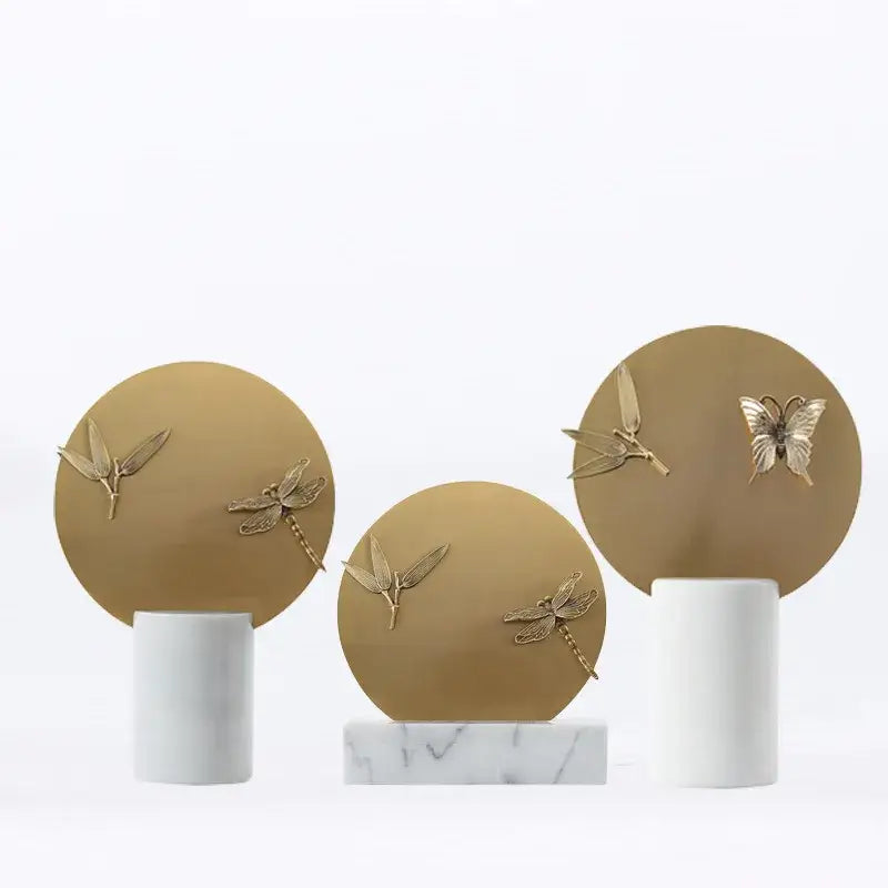Golden geometric insect figurine set living room decor