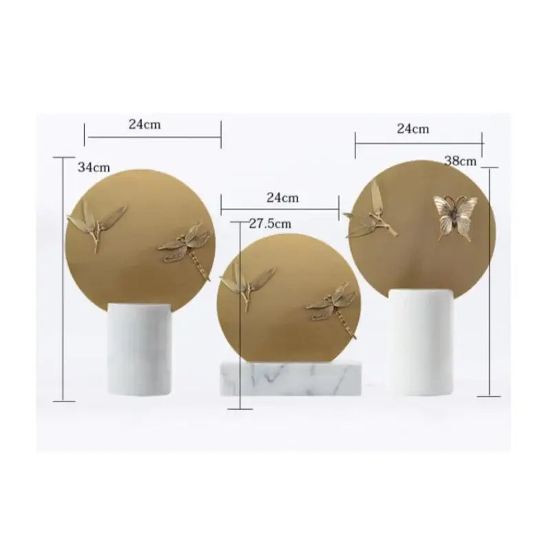 Golden geometric insect figurine set living room decor