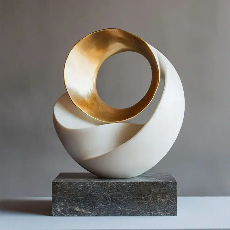 Golden geometric tree hole sculpture on volcanic rock living room decor