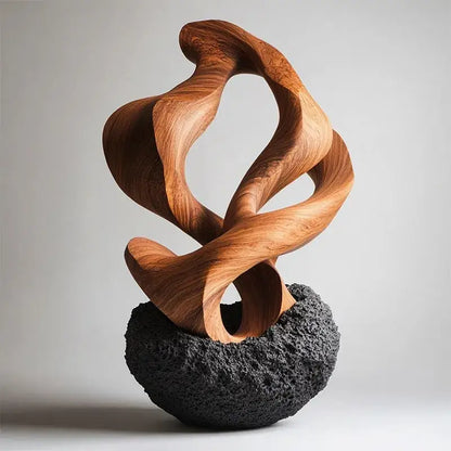 Golden geometric tree hole sculpture on volcanic rock living room decor