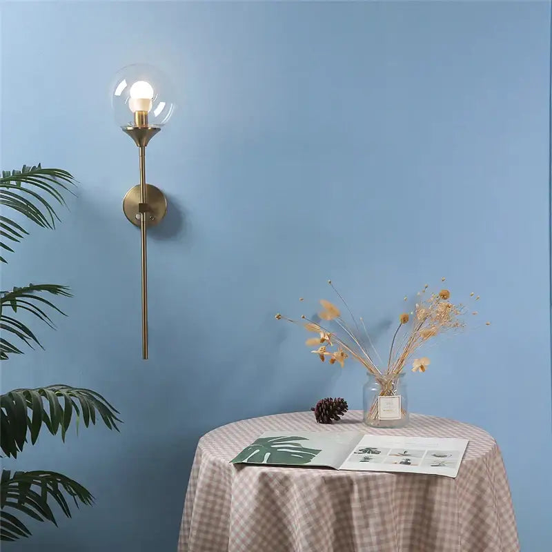 Golden glass ball led wall light bedroom brass sconce