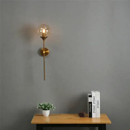 Golden glass ball led wall light bedroom brass sconce