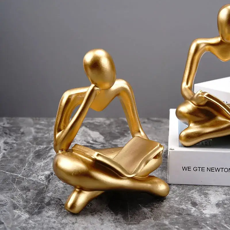Golden glossy abstract thinker resin figurine office decor