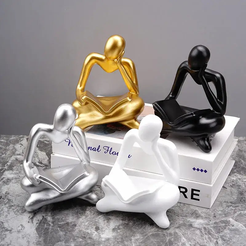 Golden glossy abstract thinker resin figurine office decor
