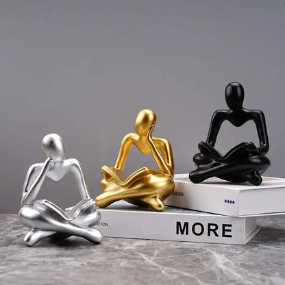 Golden glossy abstract thinker resin figurine office decor