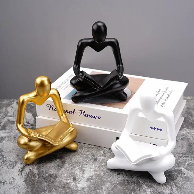 Golden glossy abstract thinker resin figurine office decor